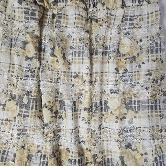 Mini Milkmaid Babydoll Puff Sleeve Dress M Sheer Lace Floral Plaid Twee Yellow - Picture 3 of 12